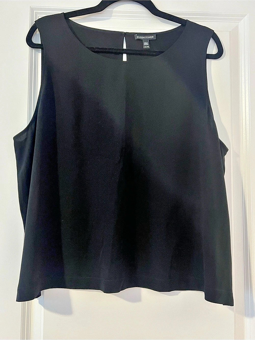 EILEEN FISHER Silk Georgette Crepe Round Neck Tank Black XL